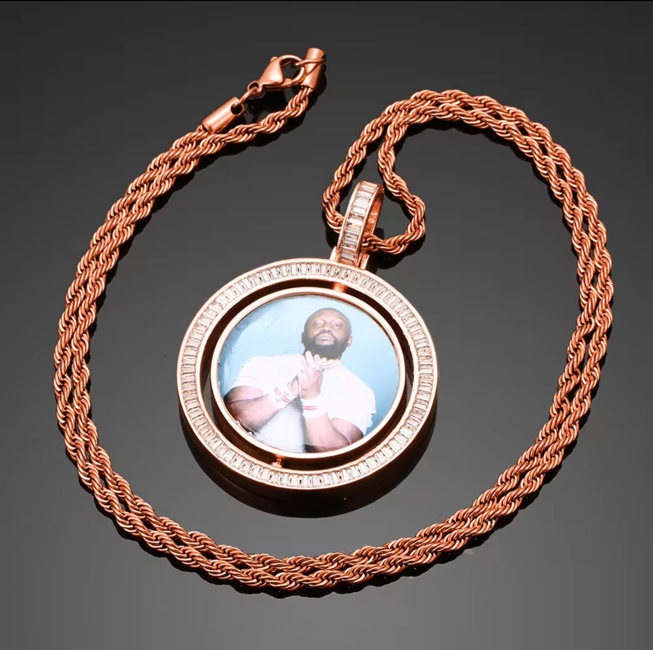 Baguette Double-Side Photo Pendant