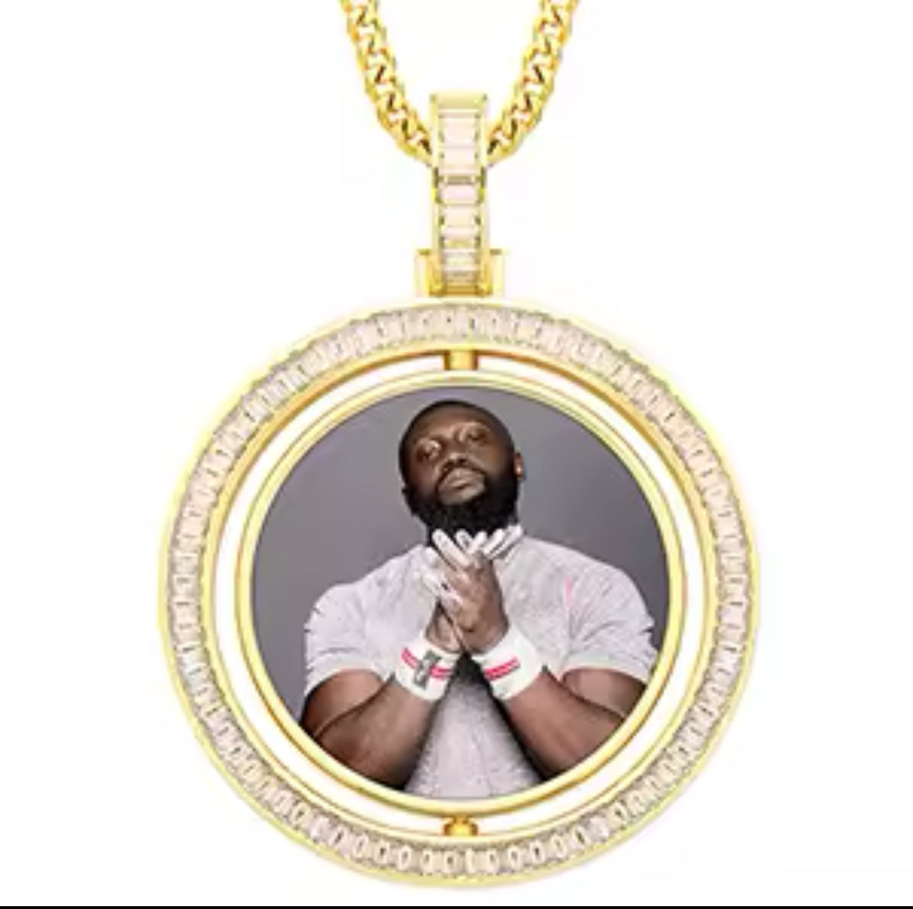 Baguette Double-Side Photo Pendant