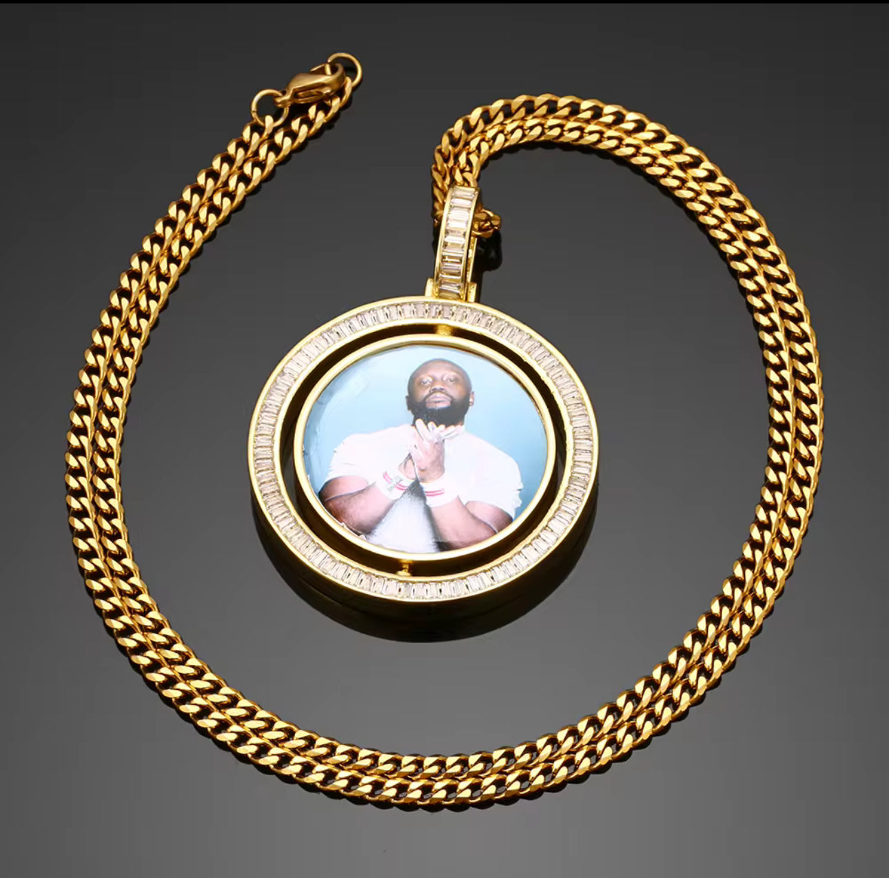 Baguette Double-Side Photo Pendant