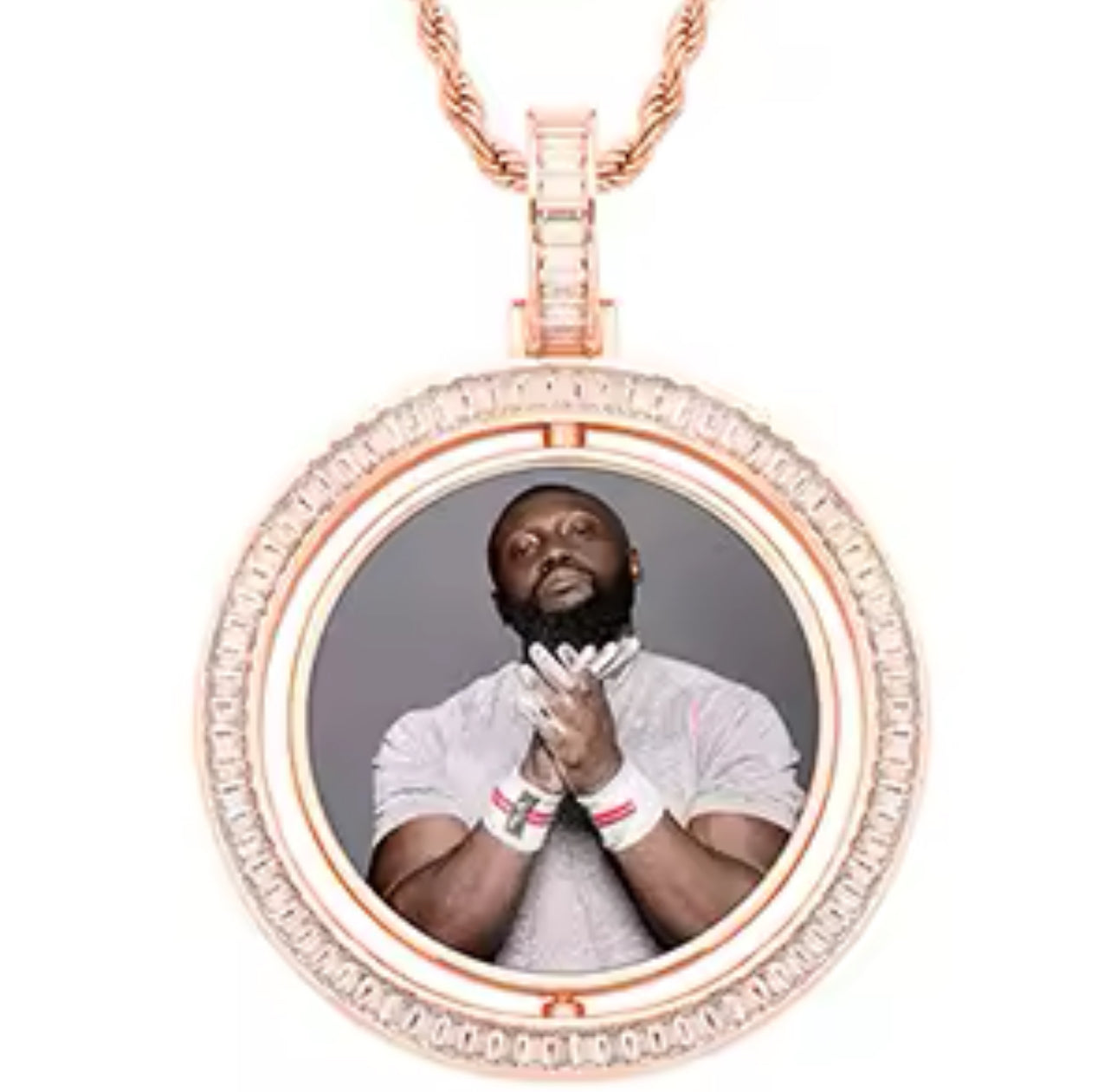 Baguette Double-Side Photo Pendant