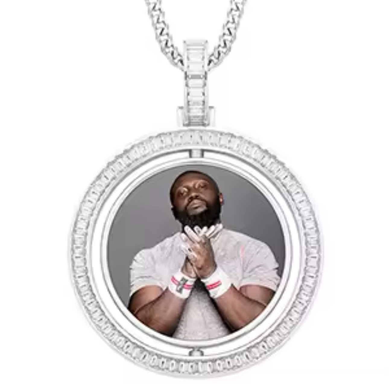 Baguette Double-Side Photo Pendant