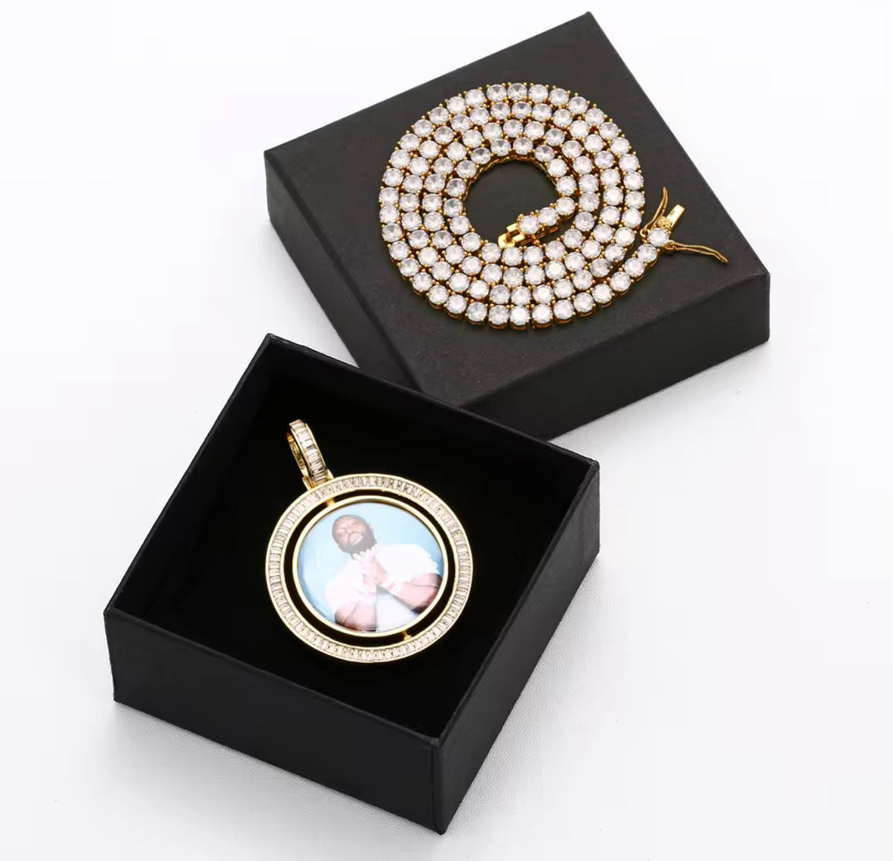 Baguette Double-Side Photo Pendant