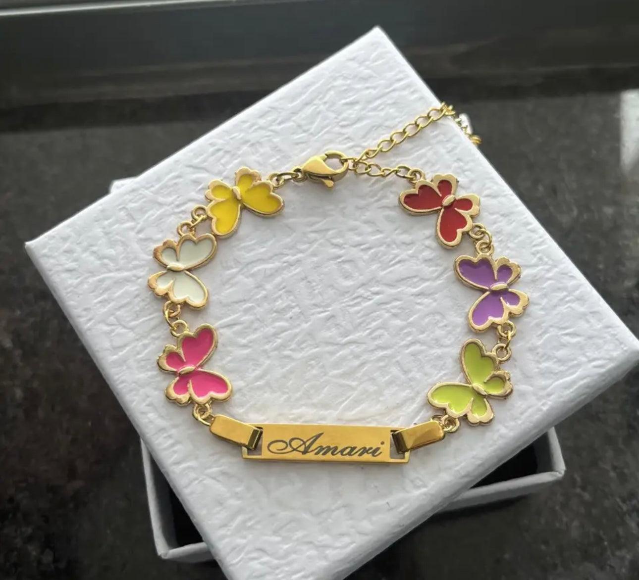 Corlorful Butterfly Namplate Bracelet