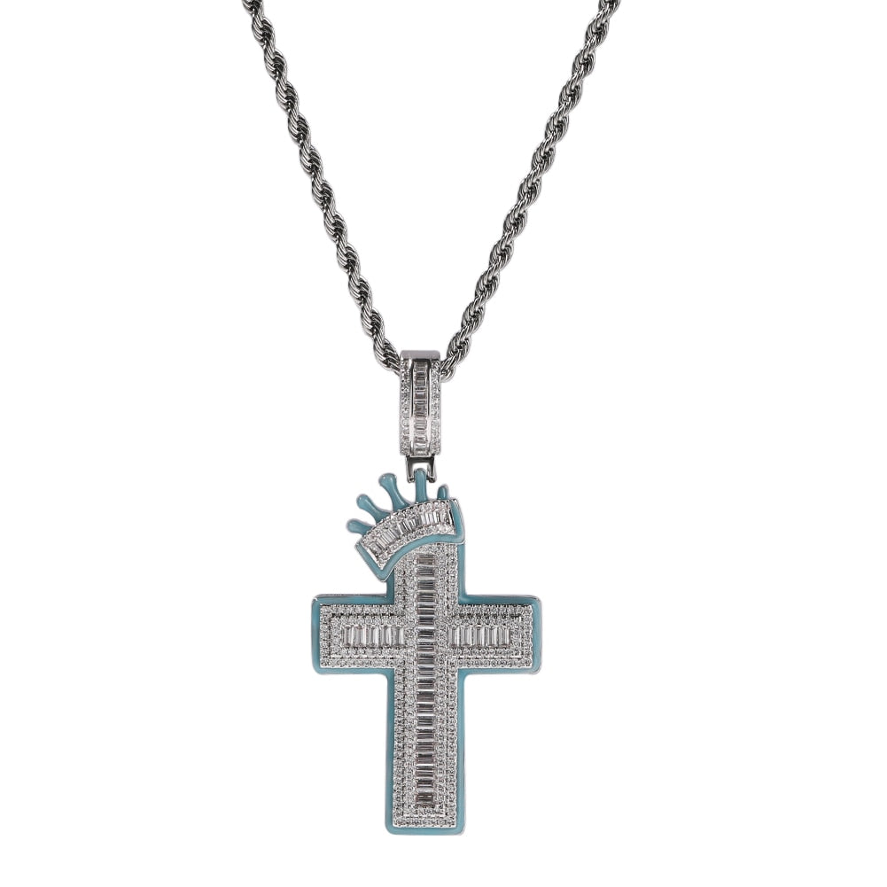 King Iced Out Crown Cross Pendant