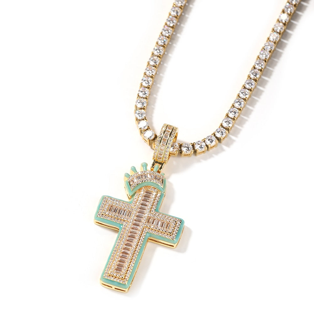 King Iced Out Crown Cross Pendant