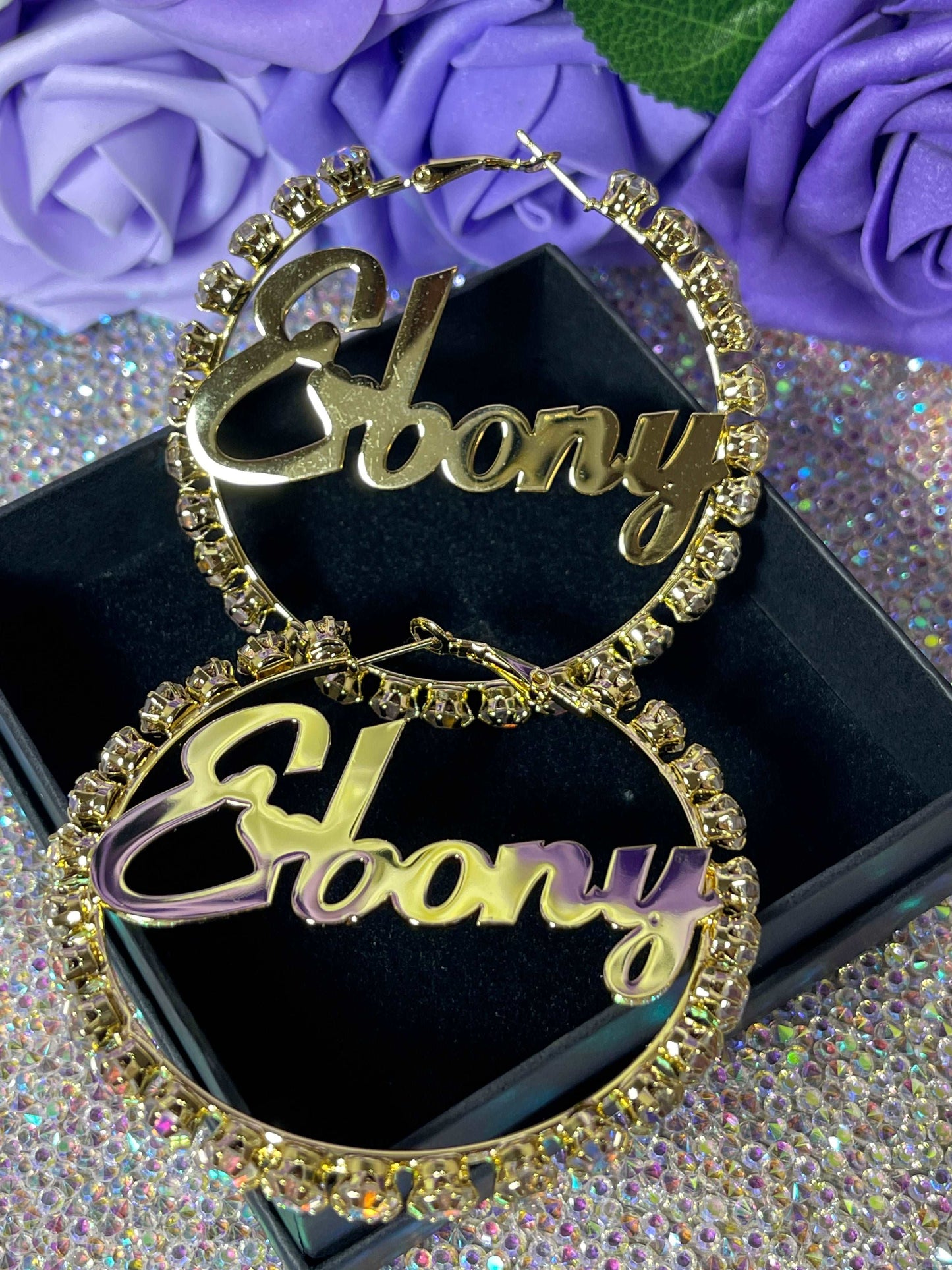 Crystal Name Hoop Earrings