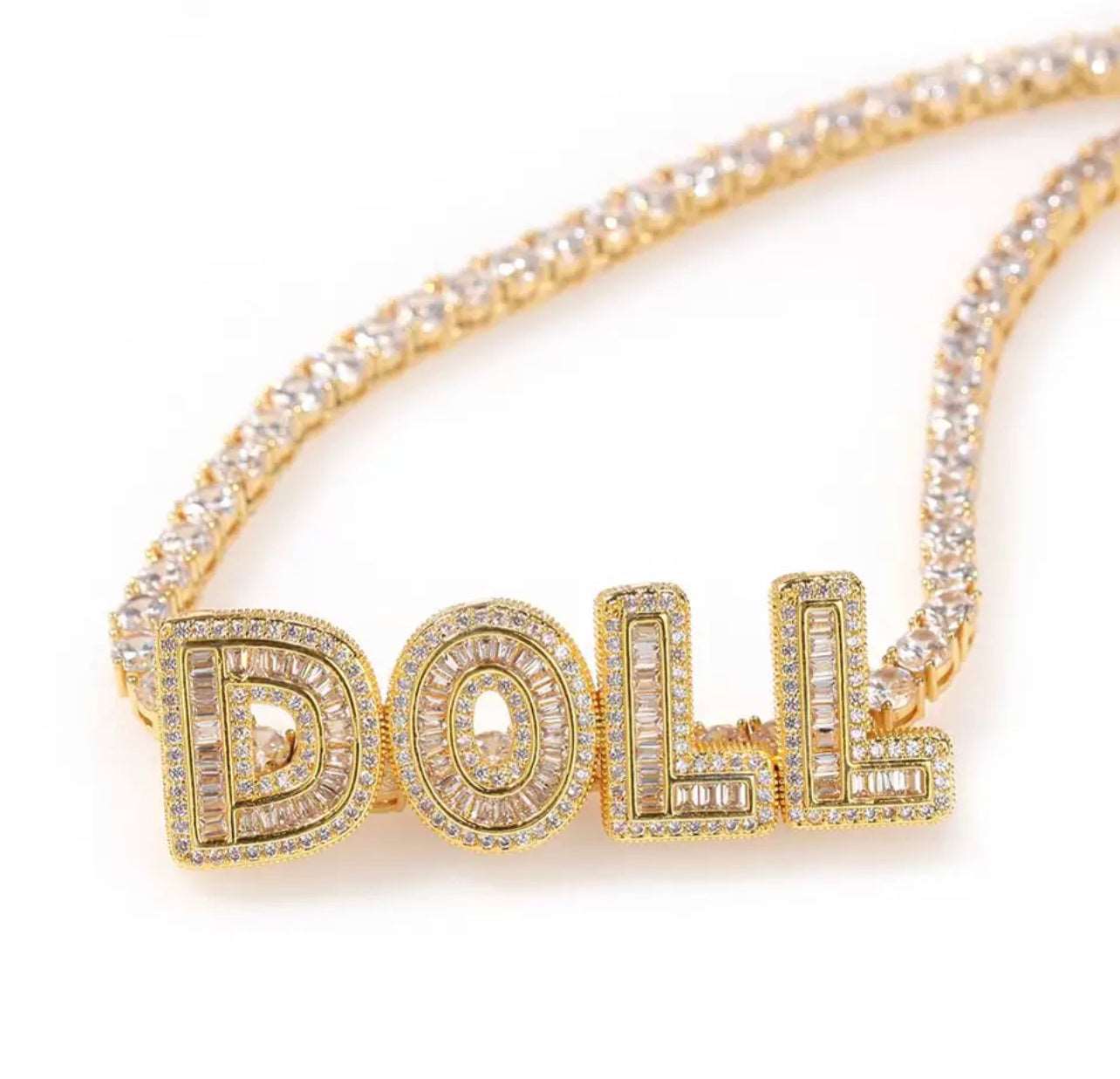 Customized Baguette Letter with Tennis Chain