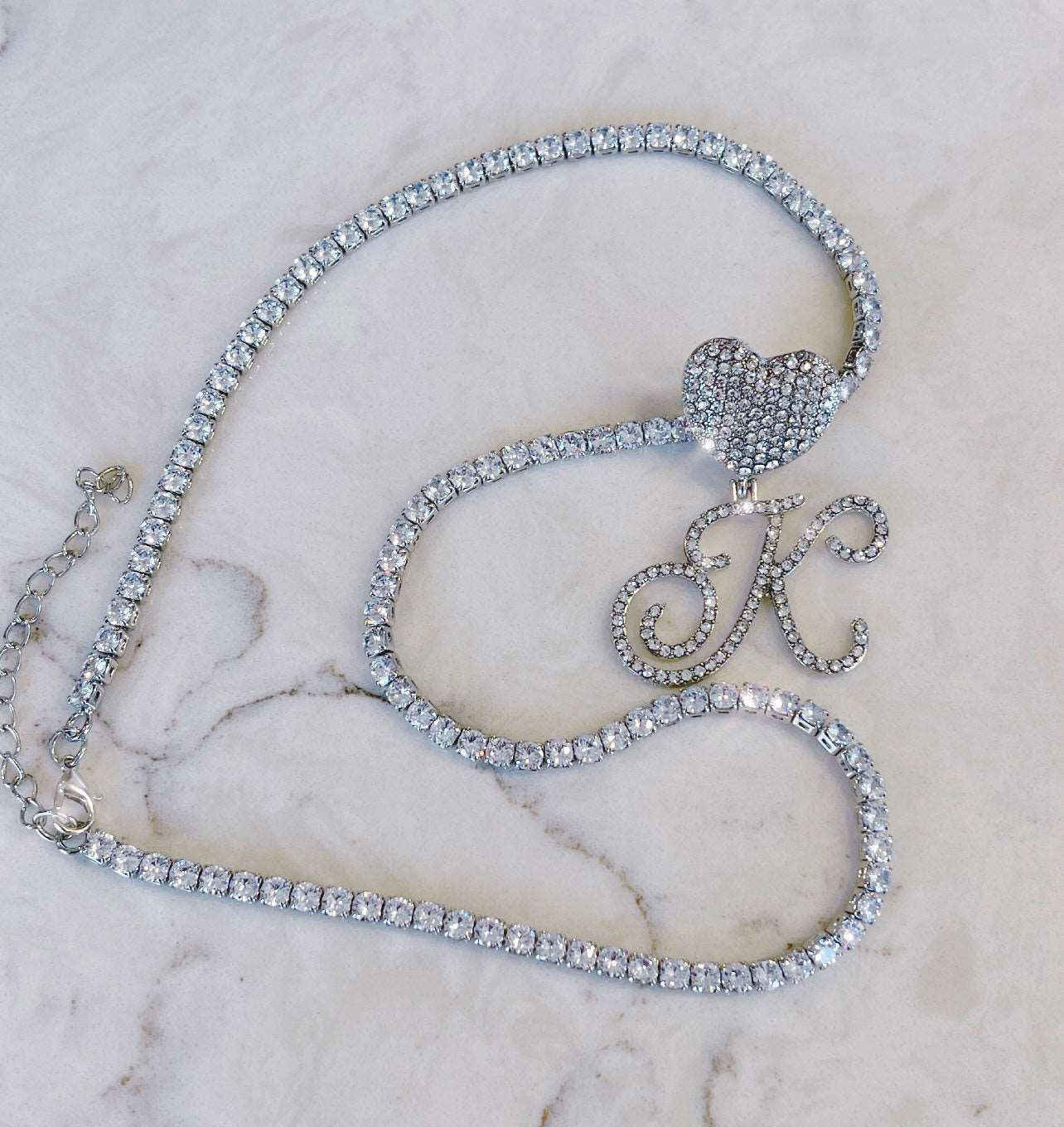 Cursive Letter Tennis Necklace