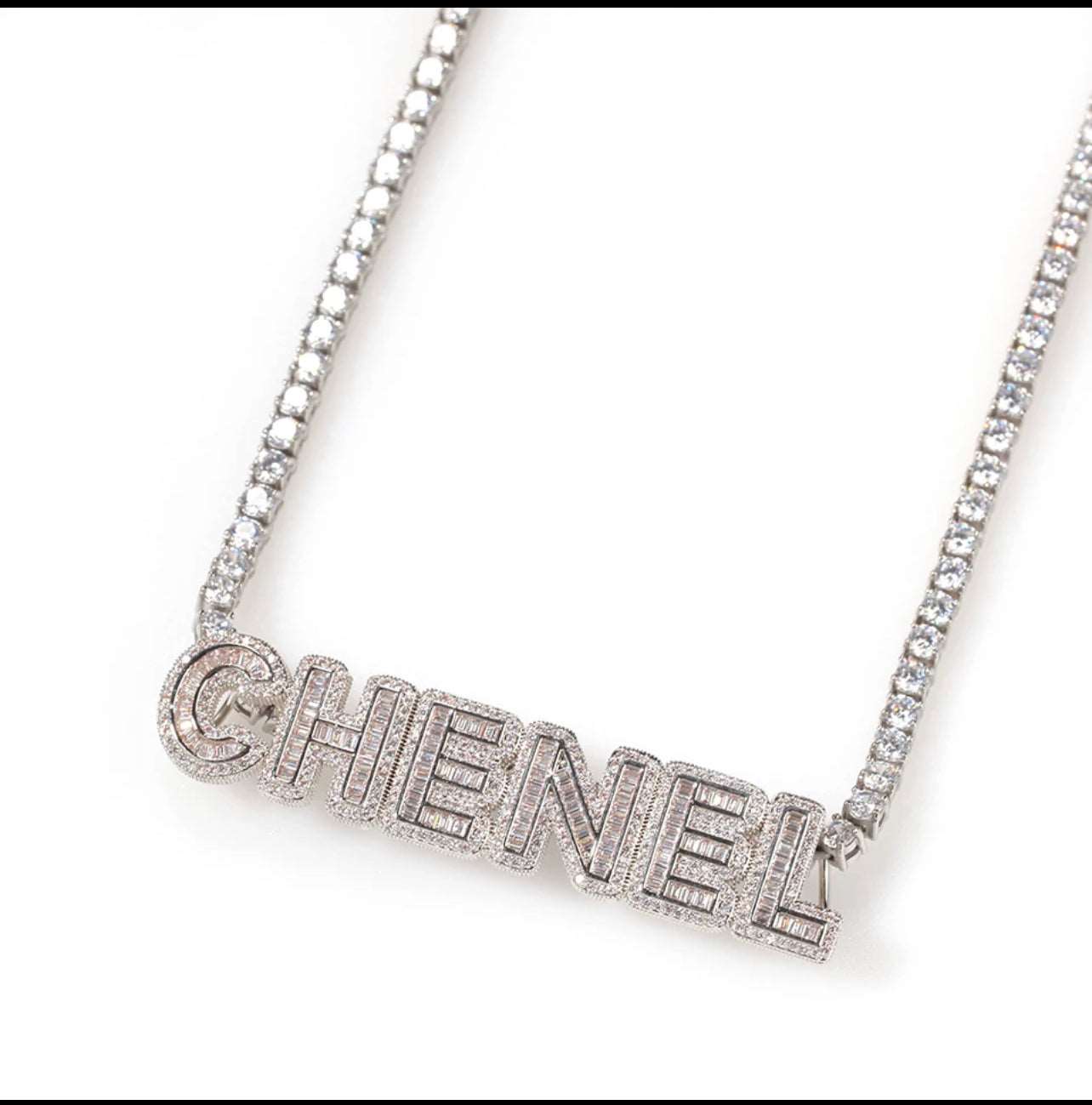 Customized Baguette Letter with Tennis Chain