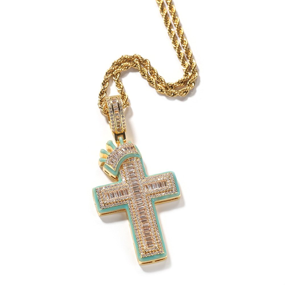 King Iced Out Crown Cross Pendant
