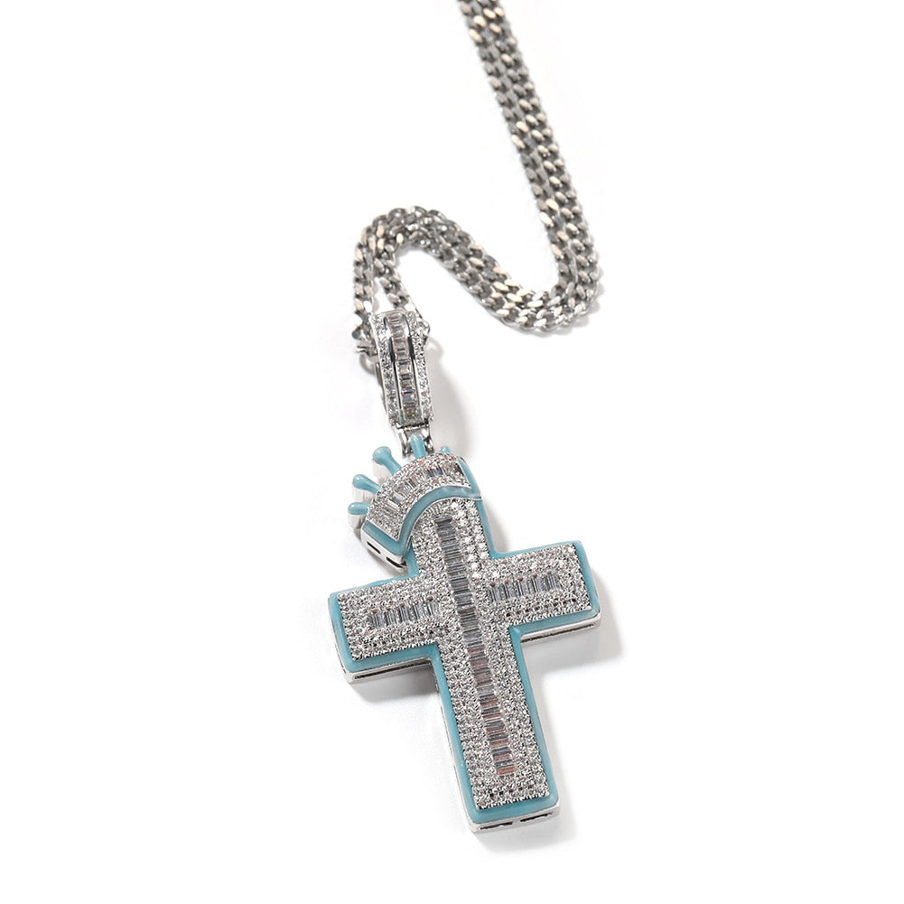 King Iced Out Crown Cross Pendant